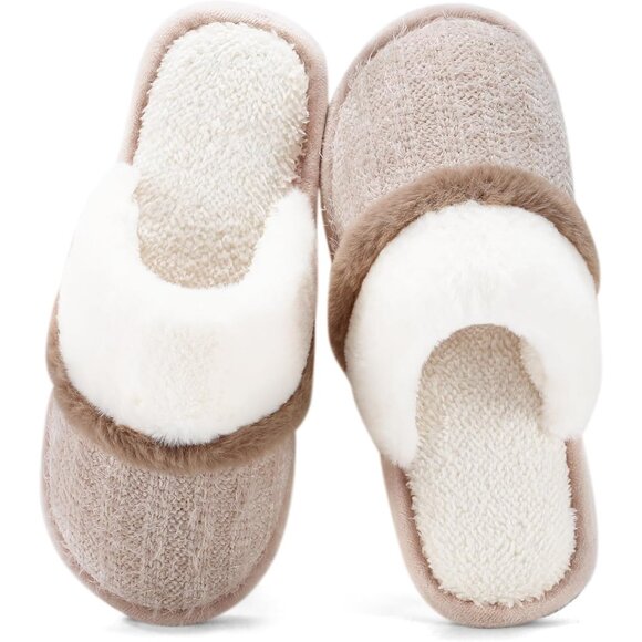 Women's Beige Cozy Fuzzy Slippers - Memory Foam Soles - Indoor/Outdoor - Picture 1 of 5